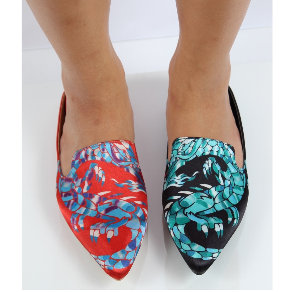 Red Dragon Pointy Toe Slip On Mules - Picture 6 of 6